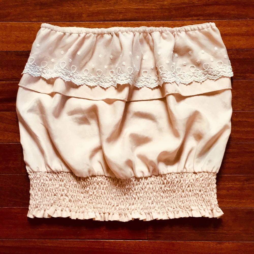 Strapless Crop Top with Lace Trim
